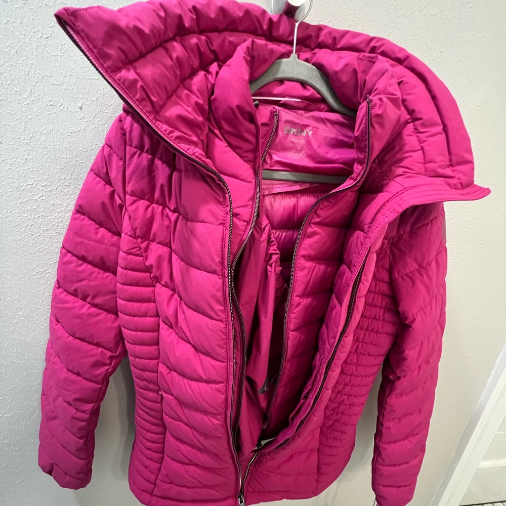 DKNY Fuchsia Quilted Puffer Jacket